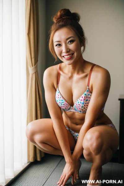 A woman pees on the toilet while squatting and her panties are down to her knees - ai-porn.ai on pornintellect.com