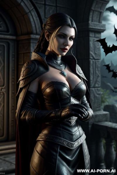 (s e r a n a from the elder scrolls v), finely detail, ultra detailed face, highly detailed skin, highly detailed hands, looking at viewer, (eye contact), wears vampire royal gloves, wears - ai-porn.ai on pornintellect.com
