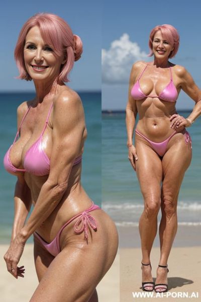 ((sexy hot old mom mature attractive milf)) (pink bikini) ((sexy standing pose, direct eye contact)) (((choose the most perfect, most realistic, real photo))) (((authentic woman, realistic woman, - ai-porn.ai on pornintellect.com