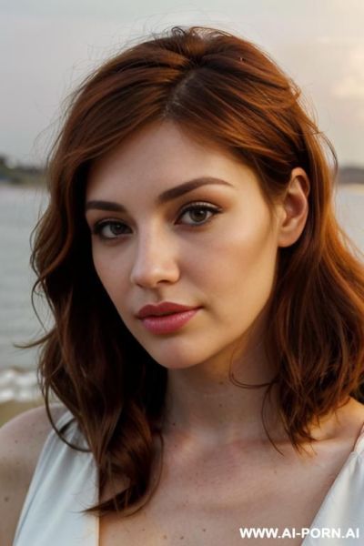 She has medium to full lips, a straight nose, and slightly arched eyebrows that complement her almond-shaped eyes. - ai-porn.ai on pornintellect.com