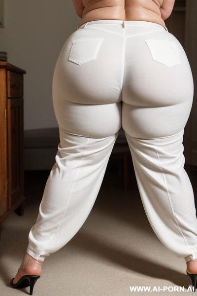 Sexy fourty years old blonde chubby woman, tight white cotton trousers, crawling on all four, camera behind her, thigh gap, back camera, bent ford, - ai-porn.ai on pornintellect.com