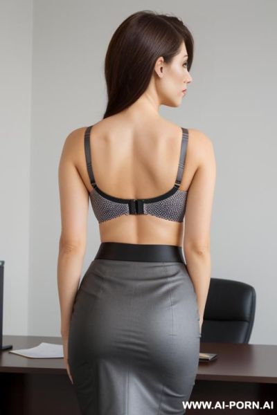 Office secretary.tight pencil skirt.wide hips.facing backds.((push up bra)) - ai-porn.ai on pornintellect.com