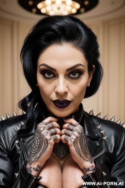 ((((persian rap milf)))) with ((((((gigantic tits)))))) and (((long hair))), ((makeup)) , (((tight spiked black leather jacket))) (((tight jeans))) (((boots))) ((((big ass)))) (((selfie))) - ai-porn.ai - Iran on pornintellect.com