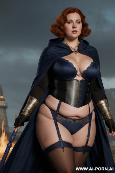 Battlemage, woman, finely detail, ultra detailed face, highly detailed skin, highly detailed hands, looking at viewer, (eye contact), smart face exspressions, eyes like gimlets, ((very obese and thick - ai-porn.ai on pornintellect.com
