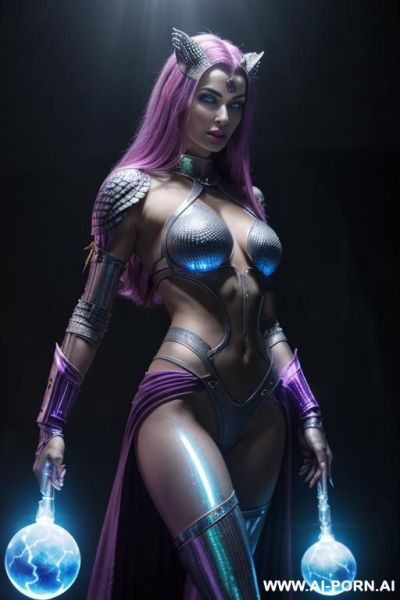 Space wizard, looking at viewer, (eye contact), front view, finely detail, majestic view, ultra detailed face, highly detailed skin, highly detailed hands, tall athletic body, ((white colored shiny - ai-porn.ai on pornintellect.com