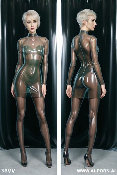 Wet oil body wet oil body , beautiful face, beautiful skin, sexy pose , (((plastic pvc dresses see through a line transparent))) (((plastic pvc dresses see through a line transparent))) - ai-porn.ai on pornintellect.com