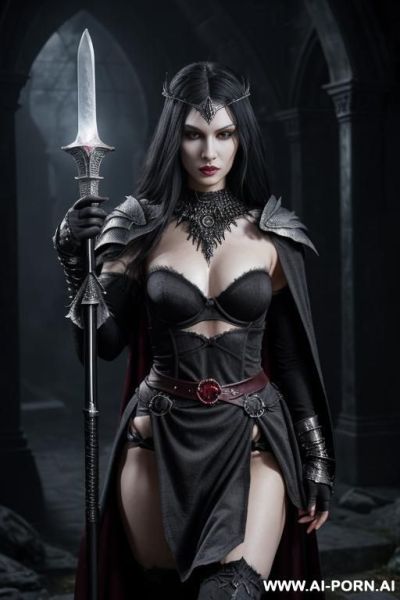 (dark sorceress), looking at viewer, (eye contact), (topless), arrogant posture, detailed face, (cruel looking face), ultra realistic, terrible eyes, (agressive shaded makeup), highly detailed skin, pallid - ai-porn.ai on pornintellect.com
