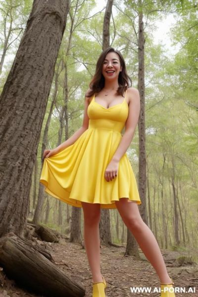 (short yellow dress) (hiking) (forest) - ai-porn.ai on pornintellect.com