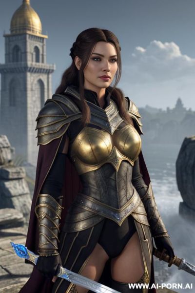 Champion of cyrodiil, woman, finely detail, ultra detailed face, highly detailed skin, highly detailed hands, looking at viewer, (eye contact), noble face exspressions, eyes like gimlets, well fit - ai-porn.ai on pornintellect.com