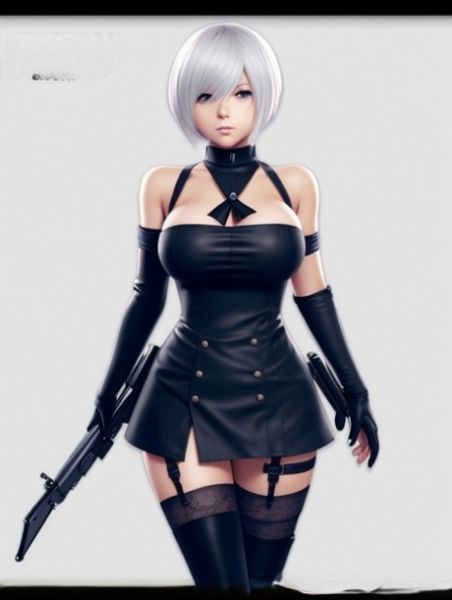 Anime cartoon character Yorha 2b shows off her big round breasts - pornpics.com on pornintellect.com
