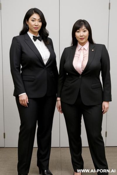 A muscle naked japanese woman and a taller bbw woman and a more taller woman wearing a sexy suit are standing side by side - ai-porn.ai - Japan on pornintellect.com