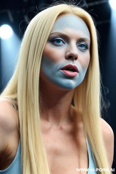 Blonde female scandinavian singer, long straight hair, blue eyes, (((insive light blue eyeshw))), ((chubby arms)), ((very strong arms)), natural boobs, oval face, (((high cheeks))), hairy pussy, makeup - ai-porn.ai on pornintellect.com