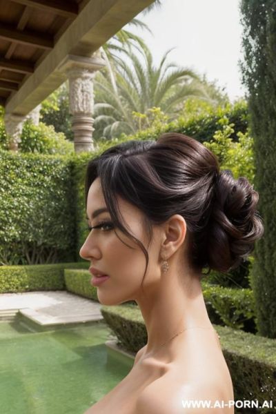 Porn movie shooting process in the garden of a luxury villa, completely naked porn stars posing. - ai-porn.ai on pornintellect.com