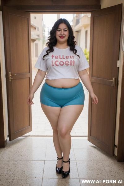 (((up t-shirt to show breasts, show tits, no panties, show pussy, flats shoes))), (((hands on hips, flashing tits, natural flats breasts))), smiling, (((outodoors, public place))) (((eye contact, full - ai-porn.ai on pornintellect.com