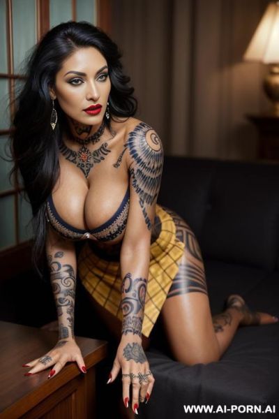 (((((extremely big boobs)))))), (((ultra deep tanned skin))), ((fit))), (((((business dress))))), (extremely beautiful make-up), ((red lip gloss)), seductive, extremely slutty, very wicked, ((((ultra realistic)))), (((extremely long hair))), older woman. - ai-porn.ai on pornintellect.com