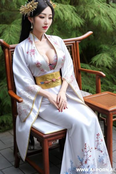 Chinese qeen, lace pleated dress, chinese clothes, traditional clothes, chinese wedding, old china outfit, , white blue coat - ai-porn.ai - China on pornintellect.com