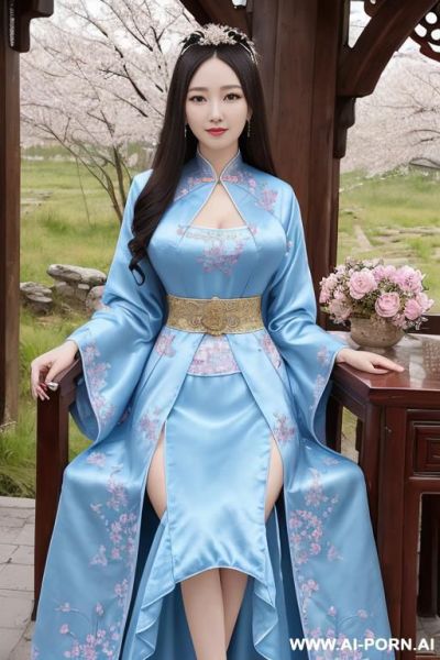 Chinese princess, lace pleated skirts, chinese clothes, traditional clothes, chinese old version, old china outfit, short skirts, light blue through clothes - ai-porn.ai - China on pornintellect.com