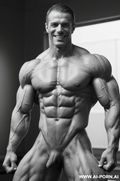 ((nude white smiling very muscular short fitness model a. c. pinheiro with rockhard pecs)), (extreme sculpted abs), ((very muscular pecs)), ((very muscular fbb delts)), ((very muscular fbb traps)), - ai-porn.ai - Norway on pornintellect.com