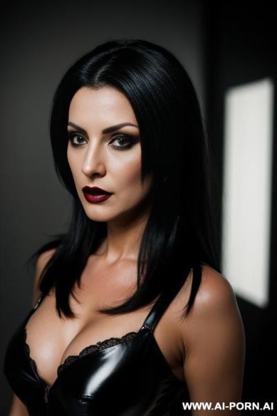Mean looking dark haired femdom mistress in her dark lair, headshot - ai-porn.ai on pornintellect.com