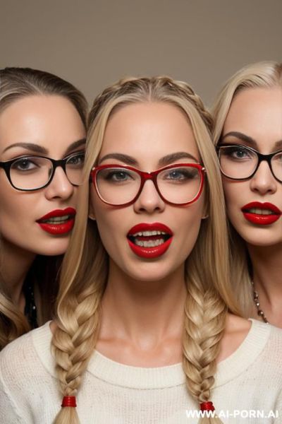 Three blondes open mouth!in glasses. with braids.red lips. - ai-porn.ai on pornintellect.com