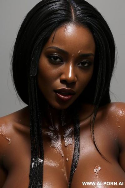 Black naked sexy sloppy wet ebony bitch covered in thick cum on face and body, hyper realistic - ai-porn.ai on pornintellect.com