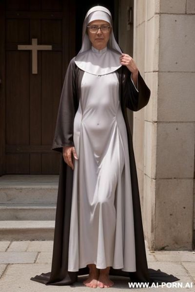 Mature nun, (realistic sexy face), (((naked nun under open habit, nude under habit, she opens her habit with his hands, she show her nude body under habit))) - ai-porn.ai on pornintellect.com