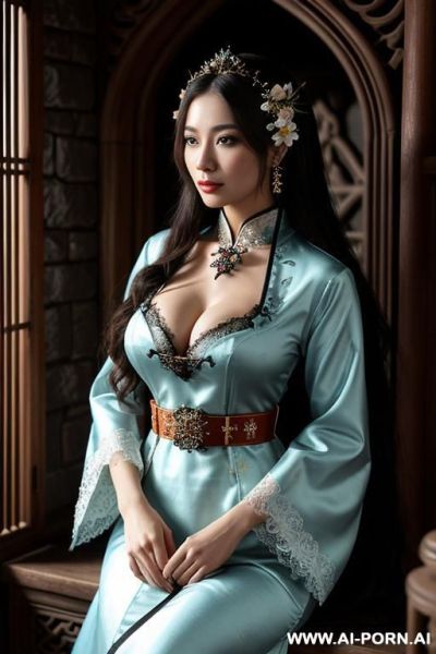 Chinese qeen, lace pleated dress, chinese clothes, traditional clothes, chinese wedding, old china outfit, short dress - ai-porn.ai - China on pornintellect.com