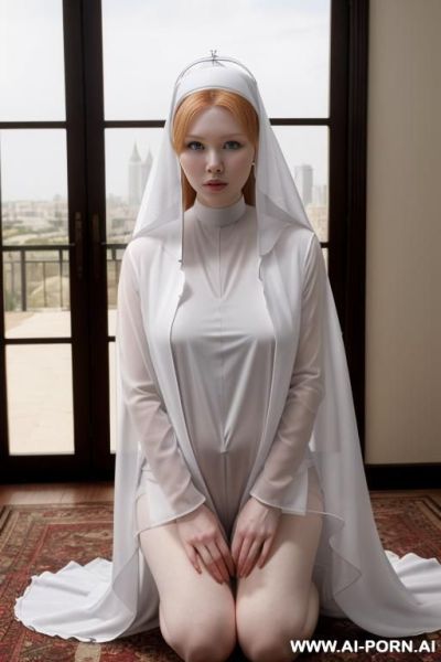Molly quinn nude, no panties, transparent nun clothes, nun hat, looking at camera, view from knees to head - ai-porn.ai on pornintellect.com