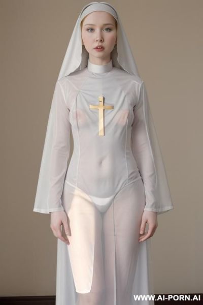 Molly quinn nude, no panties, ((transparent nun clothes)), nun hat, looking at camera - ai-porn.ai on pornintellect.com
