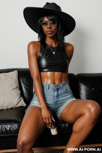Long thick legged ebony oily and wet thick woman in condom hat crop top.squeezed into a scule fitting. torn ripped clothes and thick juicy slippery thick woman placed inside human size barrel, - ai-porn.ai on pornintellect.com