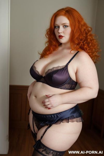 Half body photo shot close up. about at studio wall. a (((british gothic very obese redhead))), gothic makeup ((thick legs and arms, with love handless)). wearing a colorfull sexy and hot - ai-porn.ai - Britain on pornintellect.com