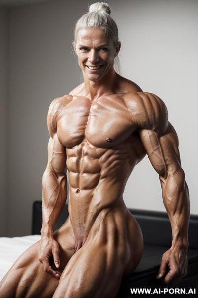 ((nude white smiling very muscular short fitness model with rockhard pecs)), (extreme sculpted abs), ((very muscular pecs)), ((very muscular fbb delts)), ((very muscular fbb traps)), ((nude flawless - ai-porn.ai - Norway on pornintellect.com