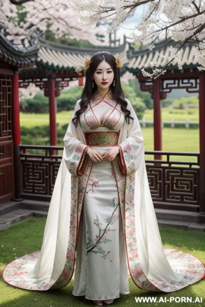 Chinese qeen, lace pleated dress, chinese clothes, traditional clothes, chinese wedding, old china outfit, short dress, happy new year , very big boob, show breasts - ai-porn.ai - China on pornintellect.com