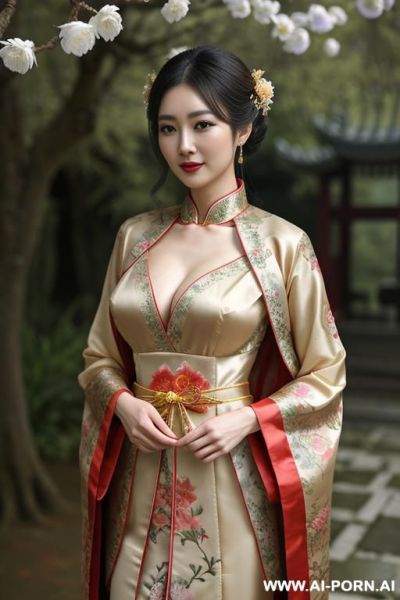 Chinese qeen, lace pleated dress, chinese clothes, traditional clothes, chinese wedding, old china outfit, short dress, happy new year , very big boob - ai-porn.ai - China on pornintellect.com