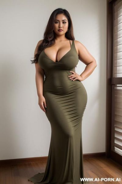 Milf, voluptuous body figure, indonesian, sunda ethnicity, light olive skin, long b, wearing stylish long b, wearing housedress. fully clothed, no cleavage, covered. modesty. natural massive saggy breast. - ai-porn.ai - Indonesia on pornintellect.com