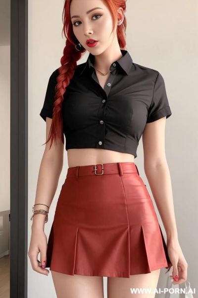 Braided red hair, s, short skirt, shirt unbuttoned - ai-porn.ai on pornintellect.com