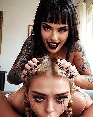 AI-Generated Emo Babe Gives Intense Face Fuck POV While Her Girlfriend Watches - bigpornai.com on pornintellect.com