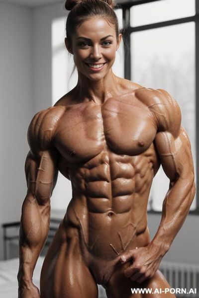 ((nude smiling very muscular short fbb woman with rockhard pecs)), (((nude))), ((naked)), ((extreme sculpted abs)), ((nude very muscular pecs)), ((very shredded pec gains)), ((very muscular bodybuilder - ai-porn.ai on pornintellect.com
