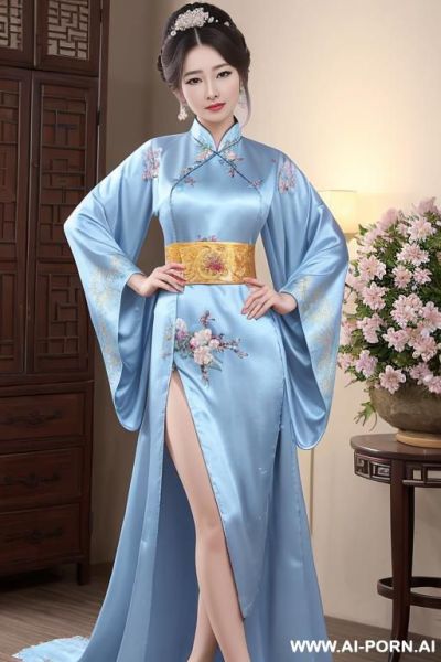 Chinese princess, lace dress, chinese clothes, traditional clothes, chinese old version, old china outfit, short skirts, through light blue clothes - ai-porn.ai - China on pornintellect.com