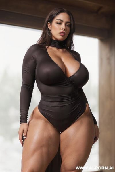 Beautiful mommy, thick thighs, naughty, good makeup, ((oiled up, lube, slippery)), (tight transparent glass dress, long sleeves, hard nipples out), (juicy nipples), nsfw, (((realistic look, super - ai-porn.ai on pornintellect.com