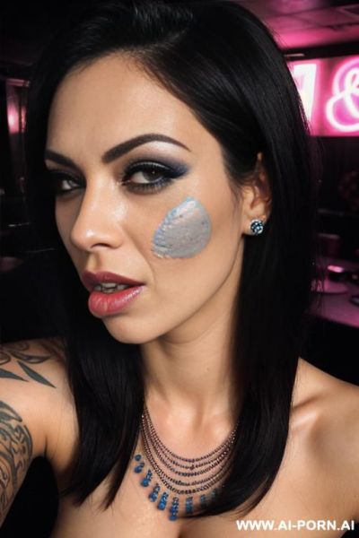 Raver, tutu, cumshot, topless, creampie, covered in cum, pierced nipples, perky, blue eyes, spreading pussy, at a club, on back, breasts, lip piercing, emo, begging, tongue out, tattoo, bead bracelets - ai-porn.ai on pornintellect.com