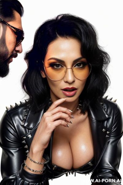 ((((persian rap milf kissing a muscular punk man on the lips)))) with ((((((gigantic tits)))))) and (((long hair))), (makeup) , (((tight spiked black latex jacket))) (((tight spiked black latex - ai-porn.ai - Iran on pornintellect.com