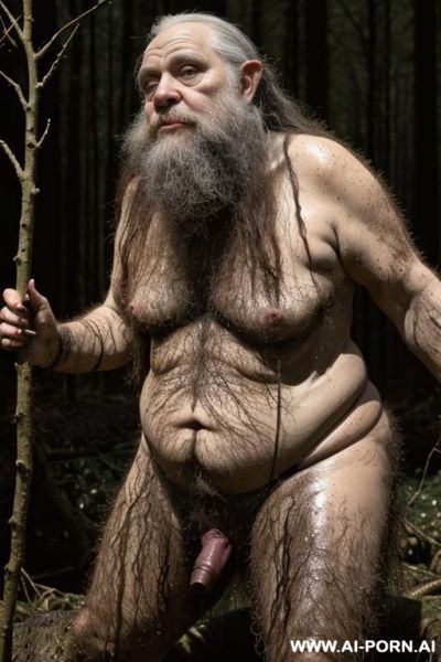 Plump naked very hairy old granny goth female witch forest gnome very hairy armpits masturbate in mud dark forest swamp, giant hanging floppy old veiny breasts, very hairy armpits, fucked by fat hairy troll gnome - ai-porn.ai on pornintellect.com
