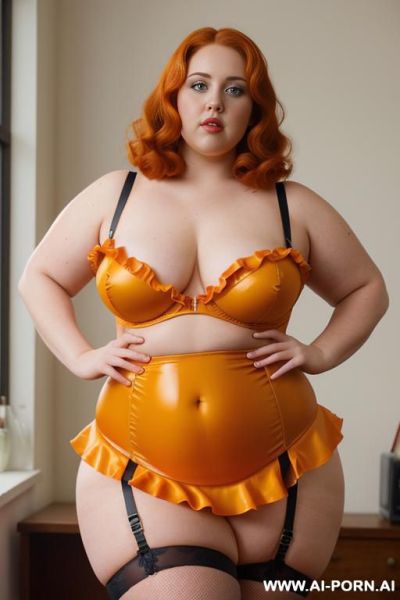 ((half body photo shot close up)). about at classroom. a ((british obese fat bbw redhead)), ((thick with love handless)). wearing hot garter belt lingerie of realy tight astronaut suite made from - ai-porn.ai - Britain on pornintellect.com