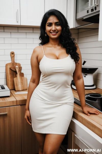 (hourglass figure ), (((standing in a kitchen ))), (( white skin indian )), (lean), (pretty face), (detailed face), (perfect), (natural lighting), ((highly detailed photo)), busty - ai-porn.ai - India on pornintellect.com
