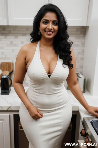 (hourglass figure ), (((standing in a kitchen ))), (( white skin indian )), (lean), (pretty face), (detailed face), (perfect), (natural lighting), ((highly detailed photo)), actress tamana , busty - ai-porn.ai - India on pornintellect.com