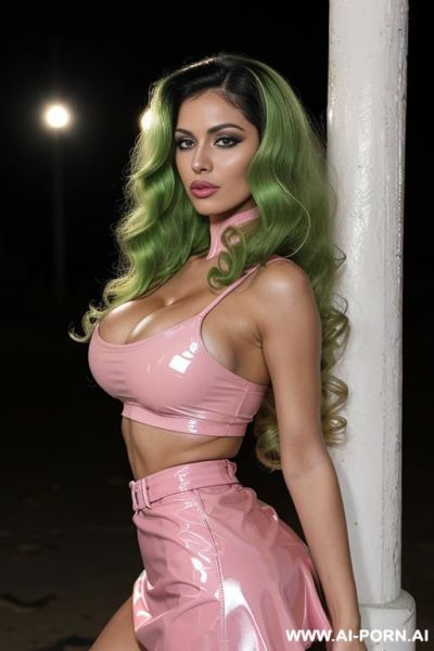 ((russian supermodel)), ((seductive)), ((slutty expression)), ((arabic skin)), ((long bouffant voluminous fluffy wavy bouffant long hair)), ((perfect perky round boobs)), (( pink glossy short latex pink - ai-porn.ai - Russia on pornintellect.com
