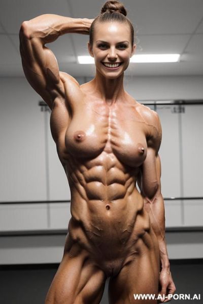 ((nude smiling very muscular short fbb woman k. knightley with rockhard pecs)), (((nude))), ((naked)), (((very white skin with muscle veins))), ((extreme sculpted abs)), ((nude very muscular pecs)), - ai-porn.ai on pornintellect.com