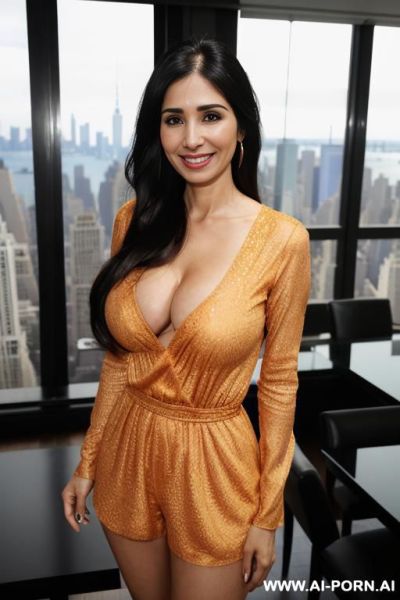 ( long sleeve romper ), (((standing modern manhattan penthouse dining room ))), ((punjabi )), (lean), (pretty face), (detailed face), (perfect), (natural lighting), ((highly detailed photo)), (higareda), ((busty)) - ai-porn.ai on pornintellect.com