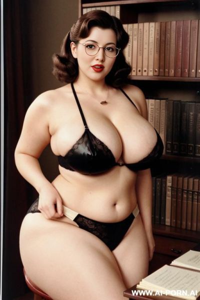 ((huge natural boobs)) and ((round face)). glasses. nerdy. secretary outfit. retro, vintage. curvy body. full body. . - ai-porn.ai on pornintellect.com